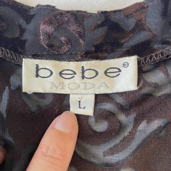 Bebe Moda Burnout Velvet Brown V-Neck Top, Women’s L Whimsygoth Y2K 90s Romantic - Picture 8 of 9